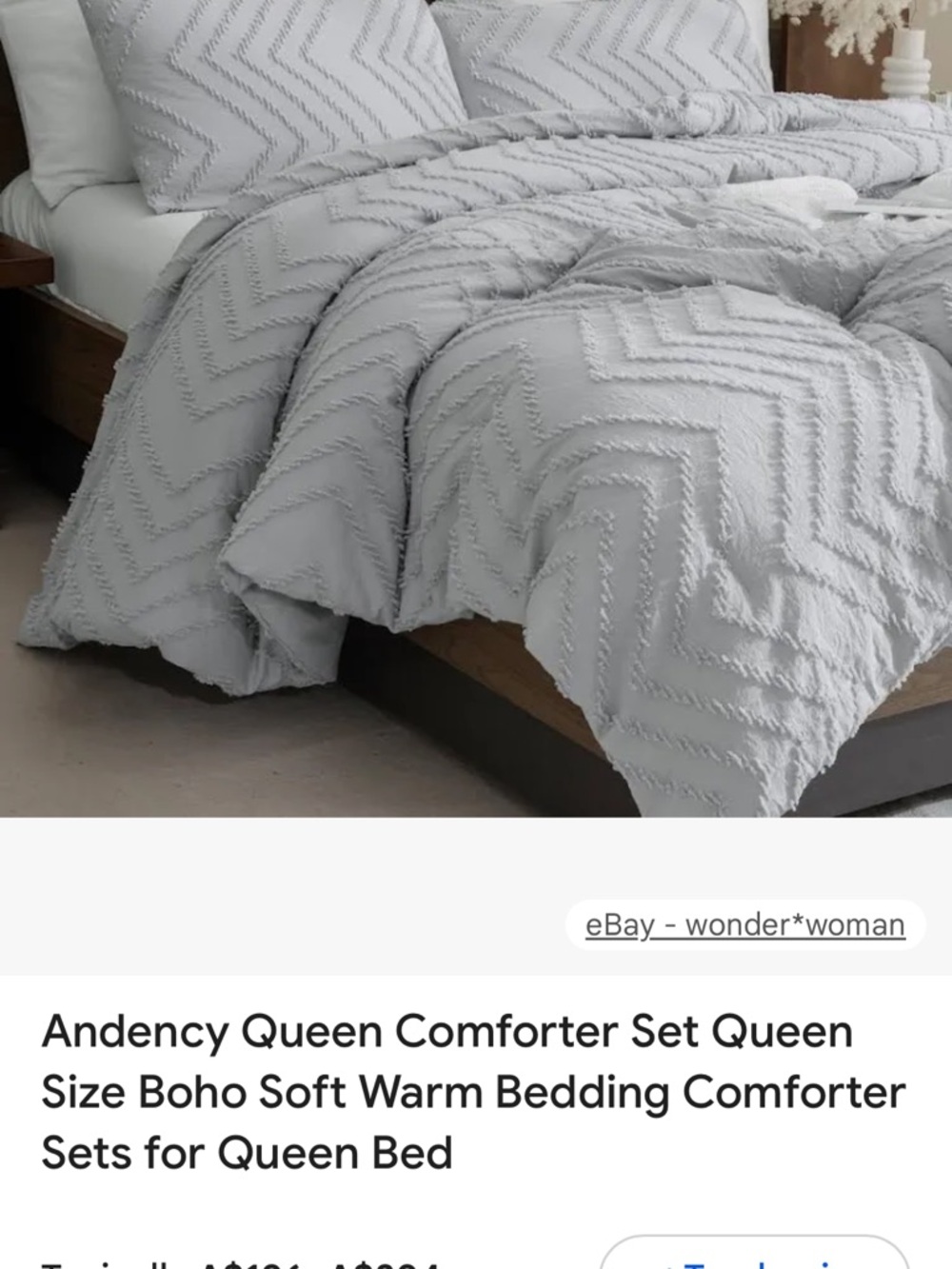 Queen Comforter Set in Light Gray - Soft Textured Chevron Design